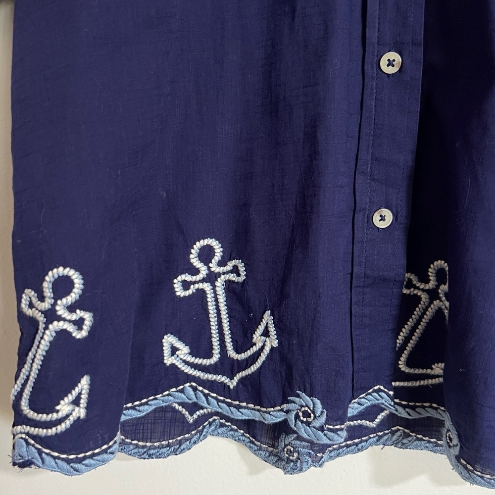 Anthropologie Maeve Henrietta Buttondown Surf Shirt Embroidered Anchor - Picture 6 of 11